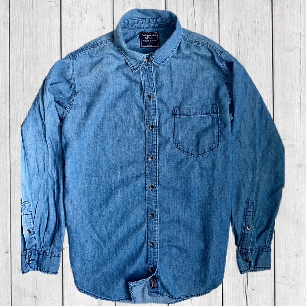 Blue denim button up shirt